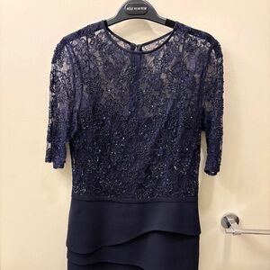 Teri Jon Navy Lace Midi Dress